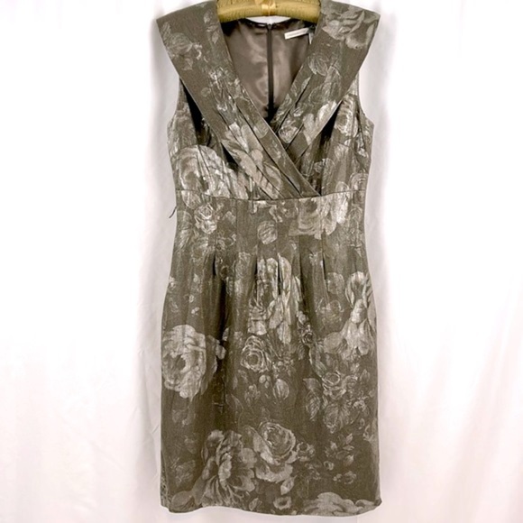 Classiques Entier Nordstrom brand Linen Dress metallic roses on Loden size 10 - Picture 1 of 13
